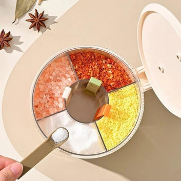 4-in-1 Spice Storage Box, Multi-Compartment Seasoning Container Organiser, Airtight Sealed Salt Pepper Dispenser for Home Cooking - CL-BR-5572