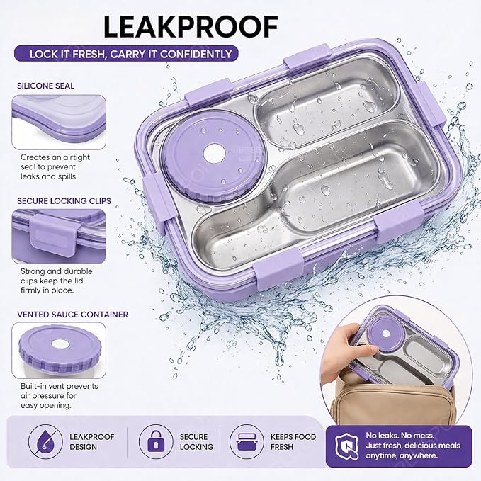 Leak Proof Bento Box for Kids, Adults, Men Women 500 ML (Assorted color)